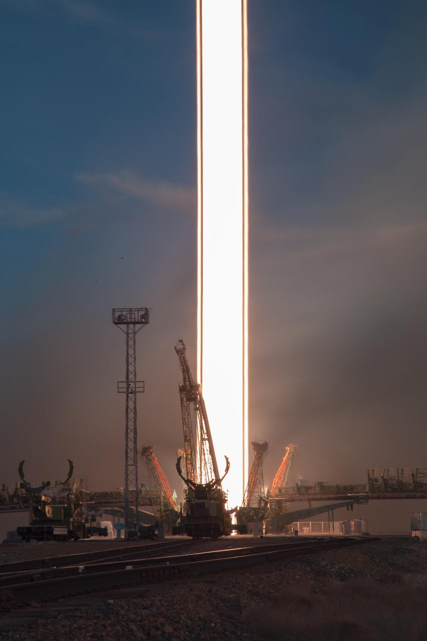 A Soyuz booster rocket launches the Soyuz MS-11 spacecraft from the Baikonur Cosmodrome in Kazakhstan on Monday, Dec. 3, 2018, Baikonur time, carrying Expedition 58 Soyuz Commander Oleg Kononenko of Roscosmos, Flight Engineer Anne McClain of NASA, and Flight Engineer David Saint-Jacques of the Canadian Space Agency (CSA) into orbit to begin their six and a half month mission on the International Space Station. Photo Credit: (NASA/Aubrey Gemignani)