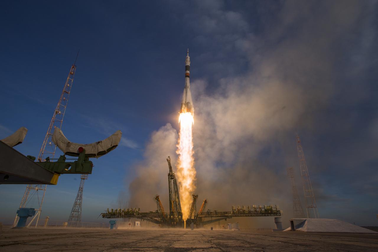 A Soyuz booster rocket launches the Soyuz MS-11 spacecraft from the Baikonur Cosmodrome in Kazakhstan on Monday, Dec. 3, 2018, Baikonur time, carrying Expedition 58 Soyuz Commander Oleg Kononenko of Roscosmos, Flight Engineer Anne McClain of NASA, and Flight Engineer David Saint-Jacques of the Canadian Space Agency (CSA) into orbit to begin their six and a half month mission on the International Space Station. Photo Credit: (NASA/Aubrey Gemignani)