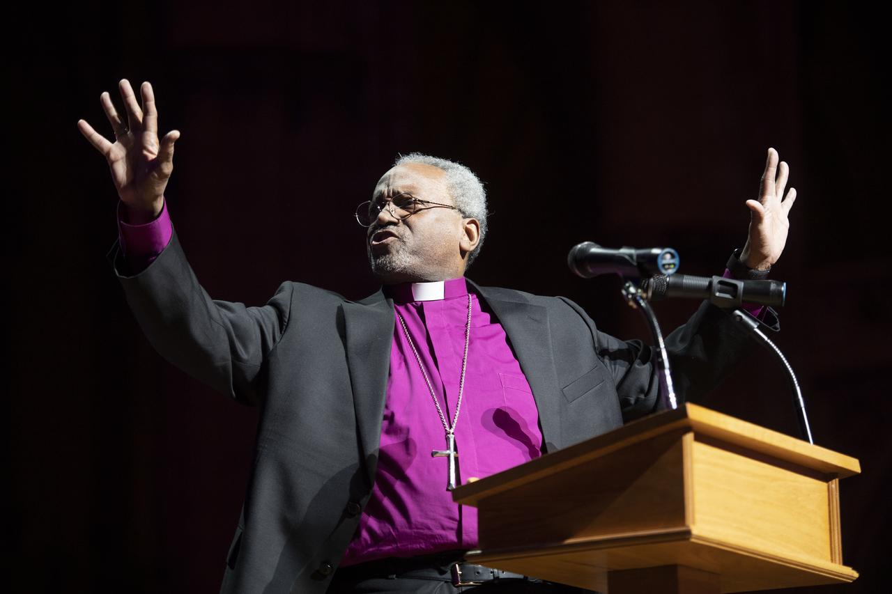 The Most Reverend Michael Curry speaks during the Smithsonian National Air and Space Museum's Spirit of Apollo event commemorating the 50th anniversary of Apollo 8, Tuesday, Dec. 11, 2018 at the Washington National Cathedral in Washington, DC. Apollo 8 was humanity's first journey to another world, taking astronauts Frank Borman, Jim Lovell, and William Anders to the Moon and back in December of 1968. Photo Credit: (NASA/Joel Kowsky)
