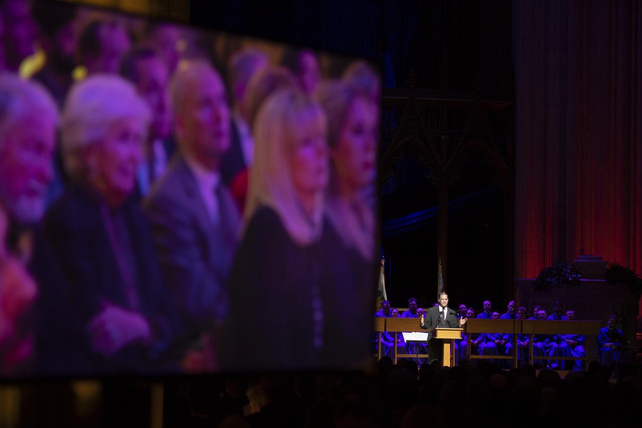 NASA Administrator Jim Bridenstine speaks during the Smithsonian National Air and Space Museum's Spirit of Apollo event commemorating the 50th anniversary of Apollo 8, Tuesday, Dec. 11, 2018 at the Washington National Cathedral in Washington, DC. Apollo 8 was humanity's first journey to another world, taking astronauts Frank Borman, Jim Lovell, and William Anders to the Moon and back in December of 1968. Photo Credit: (NASA/Joel Kowsky)