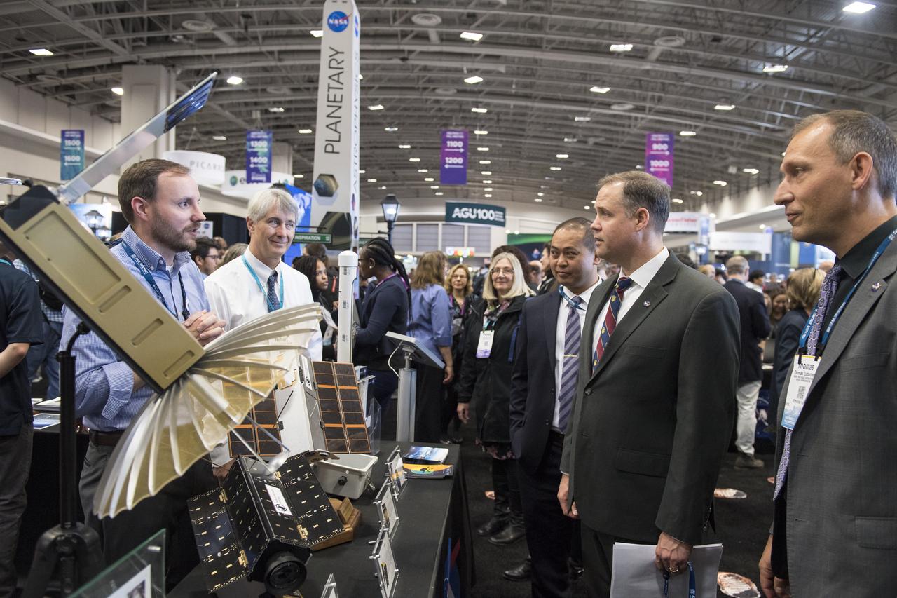NASA Administrator Jim Bridenstine visits a NASA booth at the American Geophysical Union (AGU) meeting, Tuesday, Dec. 11, 2018 at the Washington Convention Center in Washington. Photo Credit: (NASA/Aubrey Gemignani)