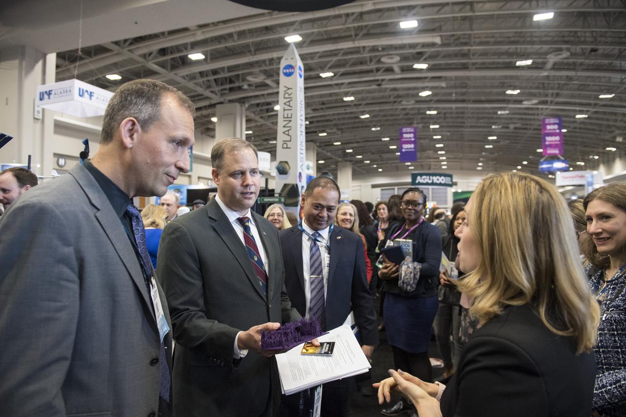 NASA Administrator Jim Bridenstine visits a NASA booth at the American Geophysical Union (AGU) meeting, Tuesday, Dec. 11, 2018 at the Washington Convention Center in Washington. Photo Credit: (NASA/Aubrey Gemignani)