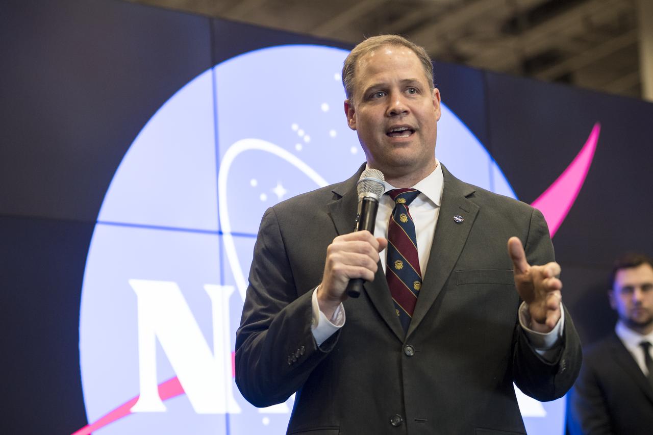 NASA Administrator Jim Bridenstine speaks at the American Geophysical Union (AGU) meeting, Tuesday, Dec. 11, 2018 at the Washington Convention Center in Washington. Photo Credit: (NASA/Aubrey Gemignani)