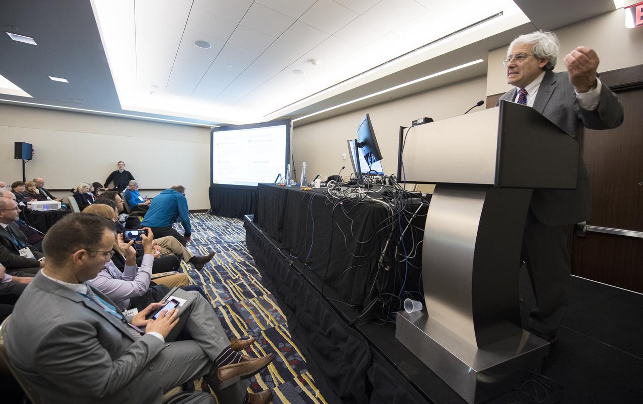 Dr. Michael Freilich, Earth Science Director, Science Mission Directorate, NASA, speaks at the Earth Science Town Hall at the American Geophysical Union (AGU) annual meeting, Tuesday, December 11, 2018 at the Marriott Marquis in Washington. Photo Credit: (NASA/Aubrey Gemignani)
