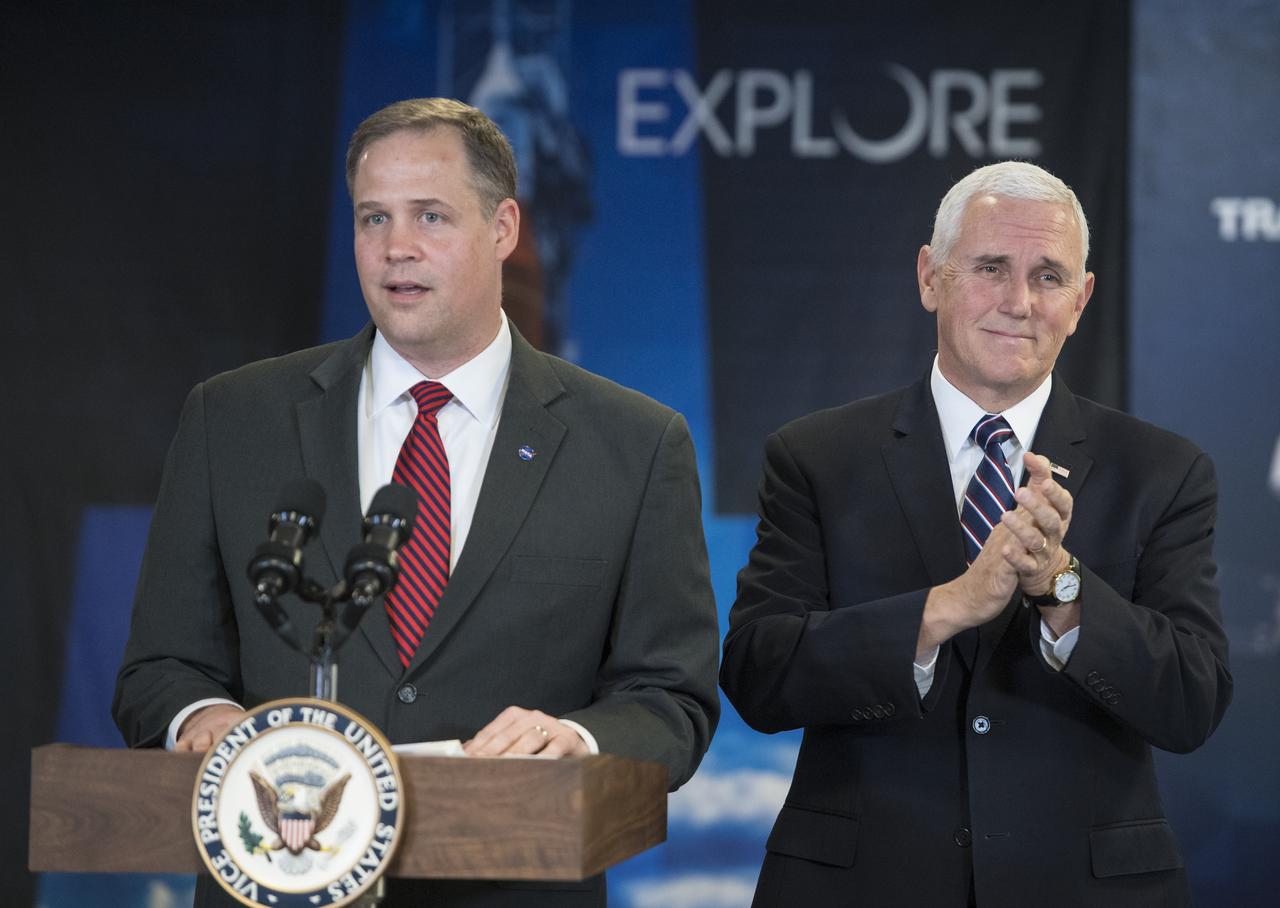 Vice President Mike Pence applauds NASA employees after learning that NASA has again been awarded best place to work in the federal government, Wednesday, Dec. 12, 2018 at NASA Headquarters in Washington. The Vice President visited NASA to discuss the progress on Space Policy Directive 1 (SPD-1) with NASA leadership. Photo Credit: (NASA/Aubrey Gemignani)
