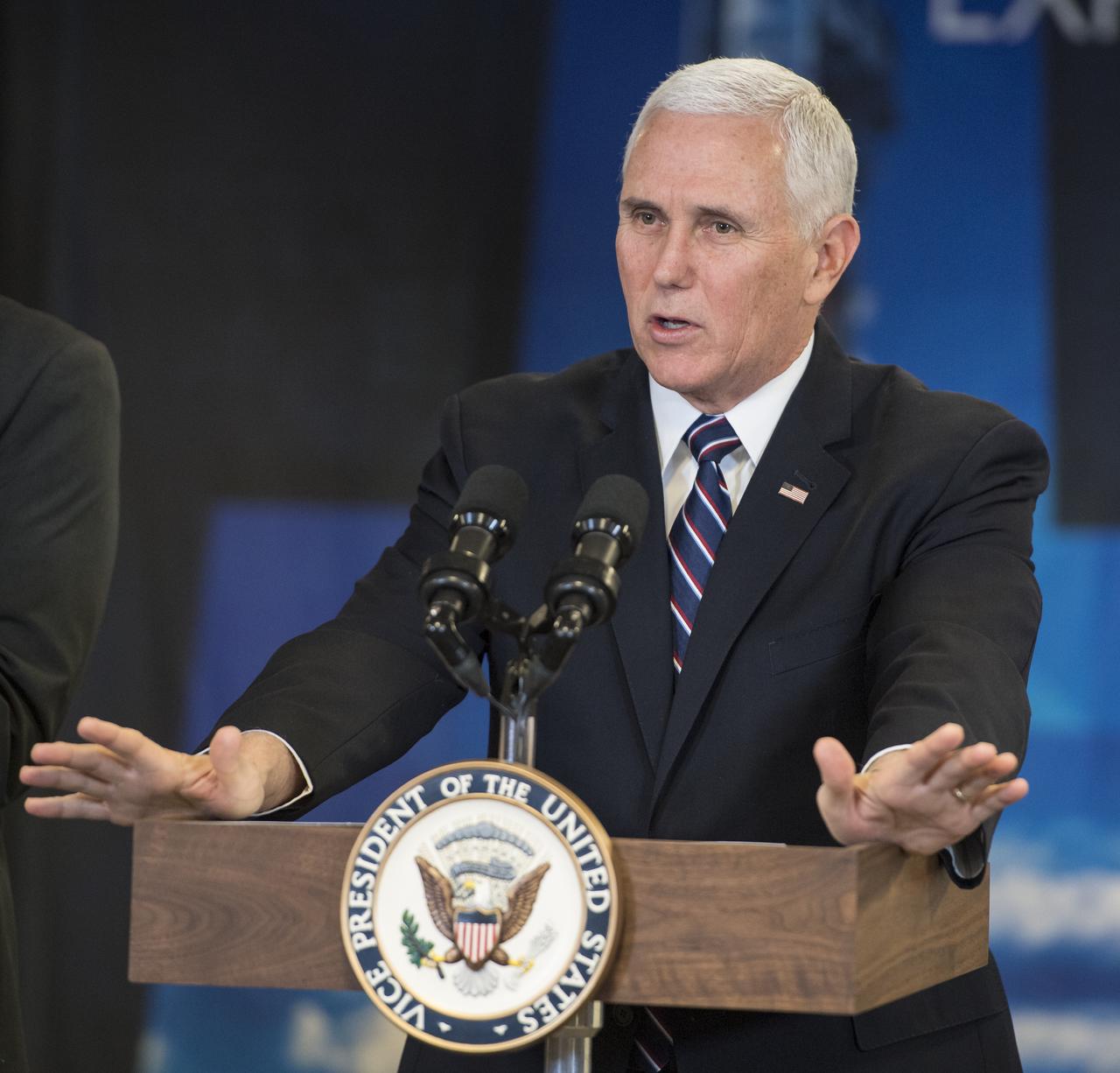 Vice President Mike Pence speaks to NASA employees, Wednesday, Dec. 12, 2018 at NASA Headquarters in Washington. The Vice President visited NASA to discuss the progress on Space Policy Directive 1 (SPD-1) with NASA leadership. Photo Credit: (NASA/Aubrey Gemignani)
