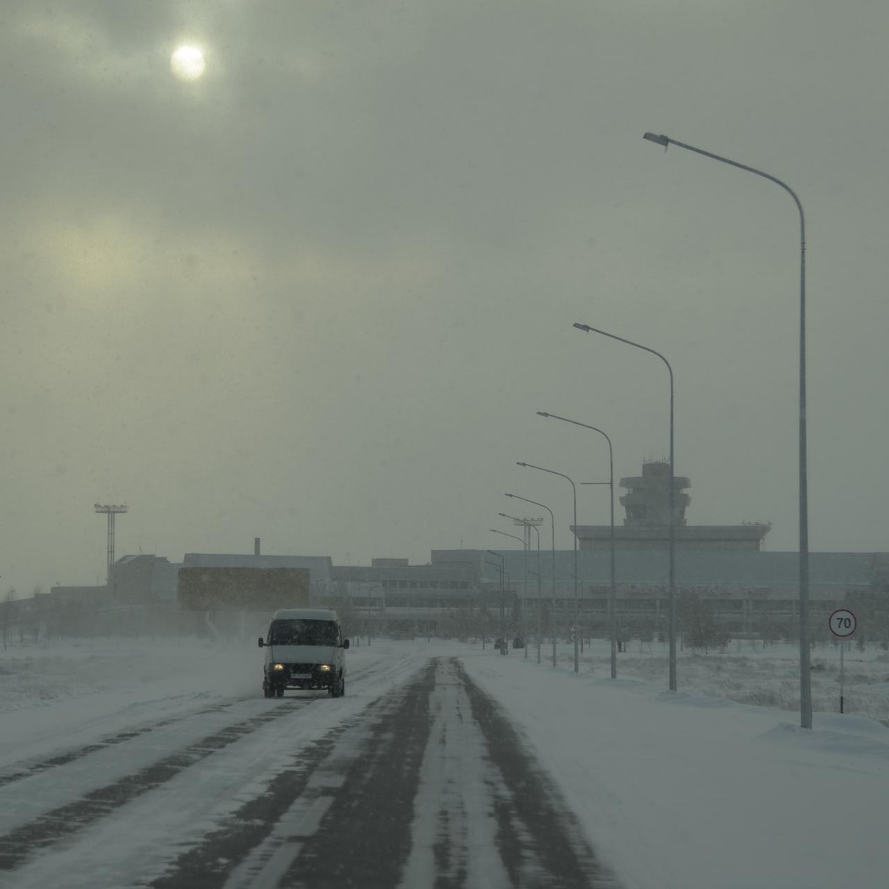 View from a van carrying team members from NASA and ESA to the Karaganda Airport in Kazakhstan in advance of the landing of Expedition 57 crew members Serena Auñón-Chancellor of NASA, Alexander Gerst of ESA (European Space Agency), and Sergey Prokopyev of Roscosmos. Wednesday, Dec. 19, 2018. Auñón-Chancellor, Gerst, and Prokopyev are returning after 197 days in space where they served as members of the Expedition 56 and 57 crews onboard the International Space Station. Photo Credit: (NASA/Bill Ingalls)