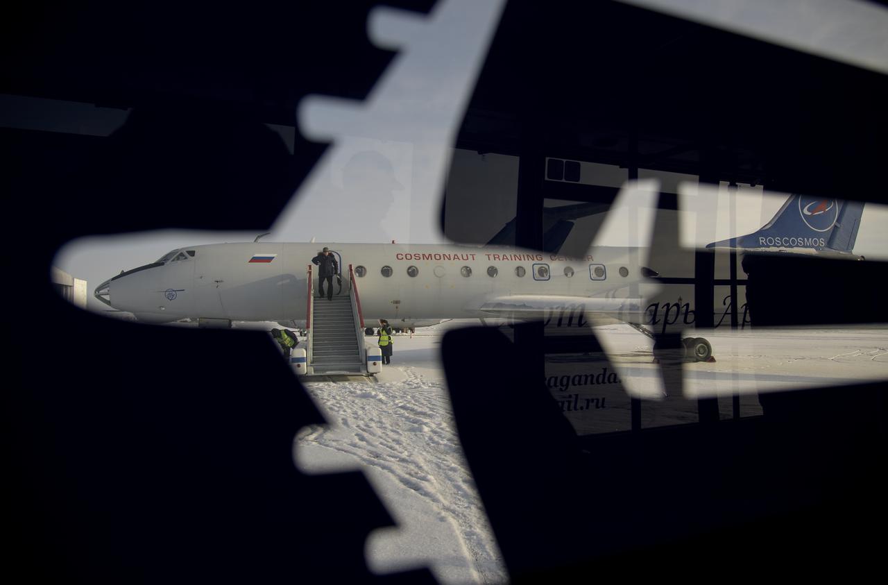 The Gagarin Cosmonaut Training Center (GCTC) airplane is seen as NASA, ESA, Roscosmos, and Russian Search and Recovery Forces deploy from Karaganda to Zhezkazgan, Kazakhstan in advance of the landing of Expedition 57 crew members Serena Auñón-Chancellor of NASA, Alexander Gerst of ESA (European Space Agency), and Sergey Prokopyev of Roscosmos. Wednesday, Dec. 19, 2018. Auñón-Chancellor, Gerst, and Prokopyev are returning after 197 days in space where they served as members of the Expedition 56 and 57 crews onboard the International Space Station. Photo Credit: (NASA/Bill Ingalls)