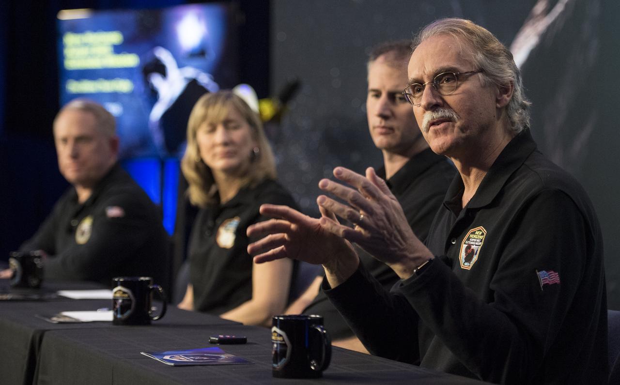 New Horizons co-investigator John Spencer of the Southwest Research Institute (SwRI), Boulder, CO speaks during a press conference prior to the flyby of Ultima Thule by the New Horizons spacecraft, Monday, Dec. 31, 2018 at Johns Hopkins University Applied Physics Laboratory (APL) in Laurel, Maryland. Photo Credit: (NASA/Joel Kowsky)