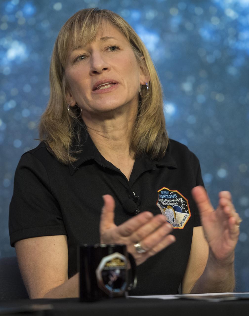 New Horizons project manager Helene Winters of the Johns Hopkins University Applied Physics Laboratory speaks during a press conference prior to the flyby of Ultima Thule by the New Horizons spacecraft, Monday, Dec. 31, 2018 at Johns Hopkins University Applied Physics Laboratory (APL) in Laurel, Maryland. Photo Credit: (NASA/Joel Kowsky)