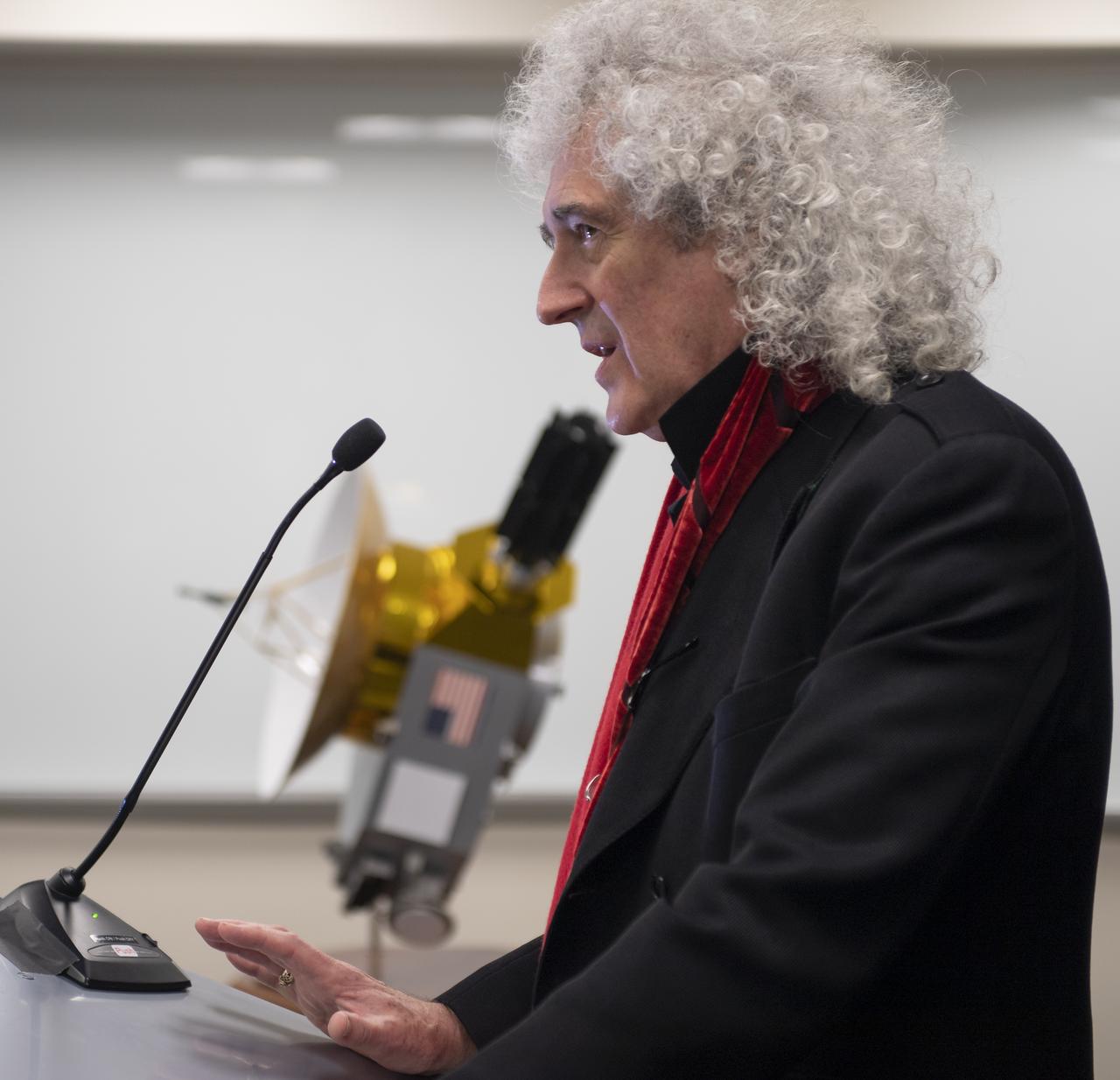 Brian May, lead guitarist of the rock band Queen and astrophysicist discusses the upcoming New Horizons flyby of the Kuiper Belt object Ultima Thule, Monday, Dec. 31, 2018 at Johns Hopkins University Applied Physics Laboratory (APL) in Laurel, Maryland. Photo Credit: (NASA/Bill Ingalls)