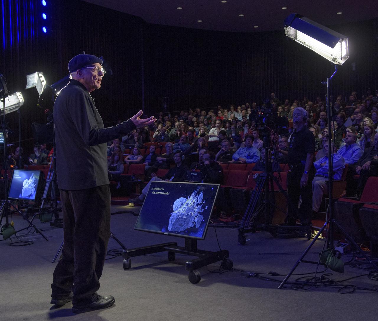 Walter Alvarez professor in the Earth and Planetary Science department at the University of California, Berkeley, gives a presentation titled "Doing Geology by Looking Up; Doing Astronomy by Looking Down", Monday, Dec. 31, 2018 at Johns Hopkins University Applied Physics Laboratory (APL) in Laurel, Maryland. Photo Credit: (NASA/Bill Ingalls)