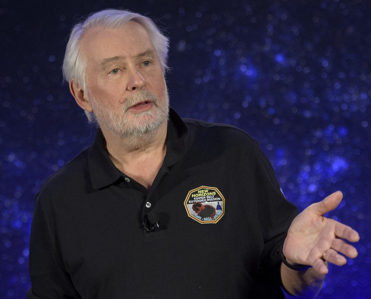 Geoff Haines-Stiles, writer, producer, director, Passport to Knowledge, discusses documenting the New Horizons mission, Monday, Dec. 31, 2018 at Johns Hopkins University Applied Physics Laboratory (APL) in Laurel, Maryland. Photo Credit: (NASA/Bill Ingalls)