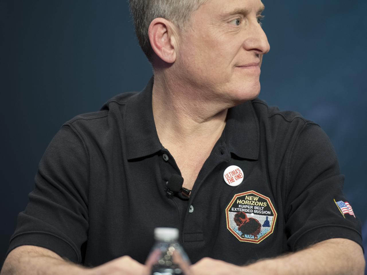 New Horizons principal investigator Alan Stern of the Southwest Research Institute (SwRI), Boulder, CO is seen during a press conference after the team received confirmation from the New Horizons spacecraft that it has completed the flyby of Ultima Thule, Tuesday, Jan. 1, 2019 at Johns Hopkins University Applied Physics Laboratory (APL) in Laurel, Maryland. Photo Credit: (NASA/Joel Kowsky)