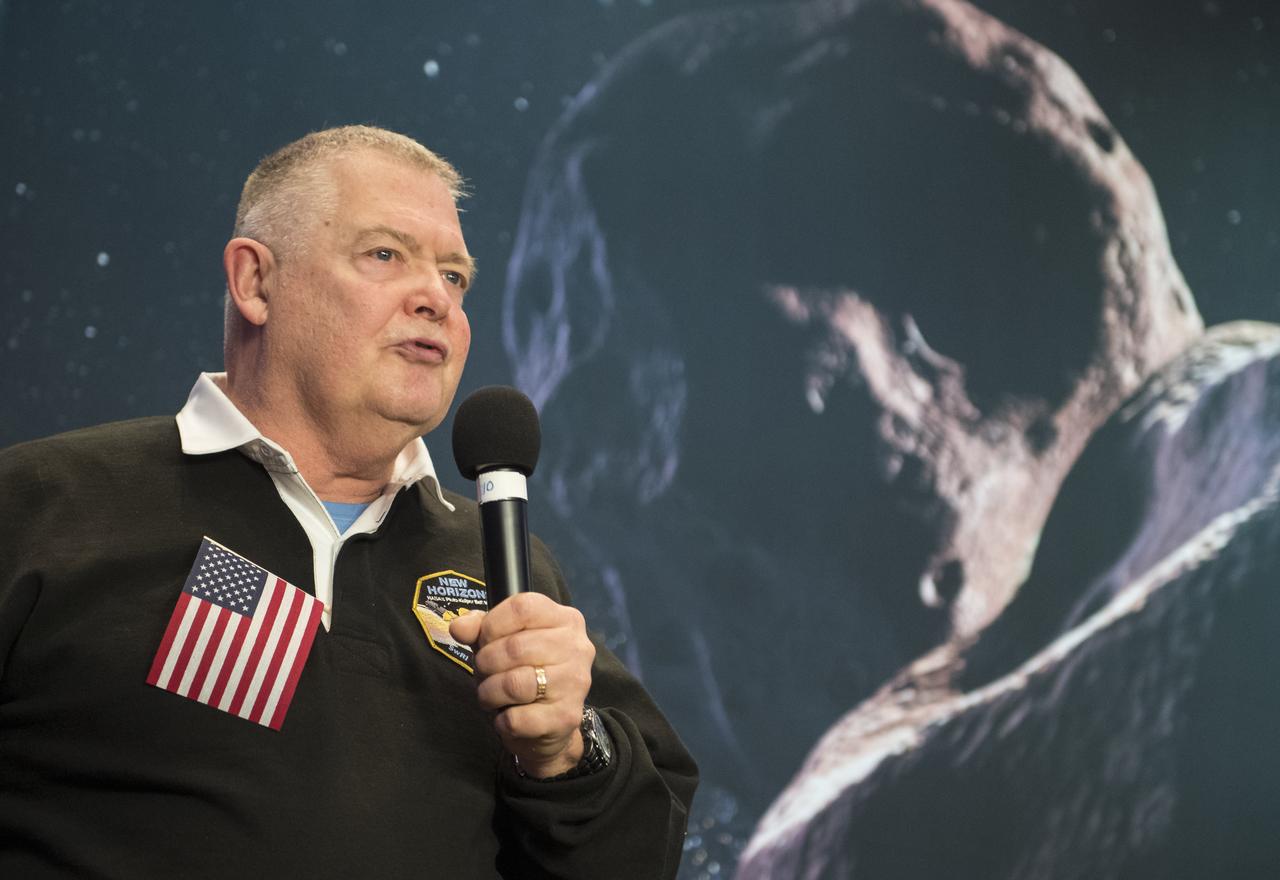Michael Ryschkewitsch,head of the Johns Hopkins University Applied Physics Laboratory Space Exploration Sector, is seen during a press conference after the team received confirmation from the New Horizons spacecraft that it has completed the flyby of Ultima Thule, Tuesday, Jan. 1, 2019 at Johns Hopkins University Applied Physics Laboratory (APL) in Laurel, Maryland. Photo Credit: (NASA/Joel Kowsky)
