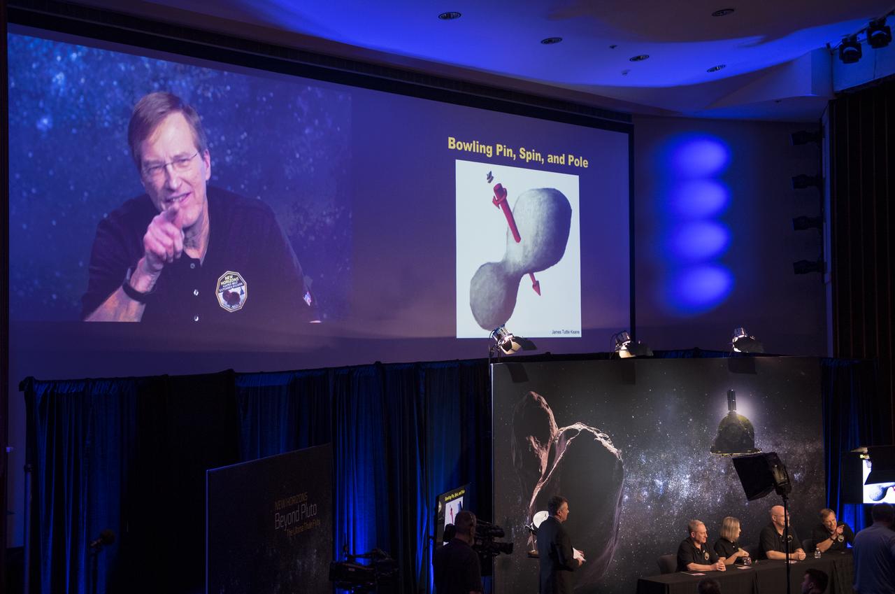 New Horizons project scientist Hal Weaver of the Johns Hopkins University Applied Physics Laboratory speaks about new data received from the New Horizons spacecraft during a press conference after the team received confirmation from the New Horizons spacecraft that it has completed the flyby of Ultima Thule, Tuesday, Jan. 1, 2019 at Johns Hopkins University Applied Physics Laboratory (APL) in Laurel, Maryland. Photo Credit: (NASA/Joel Kowsky)