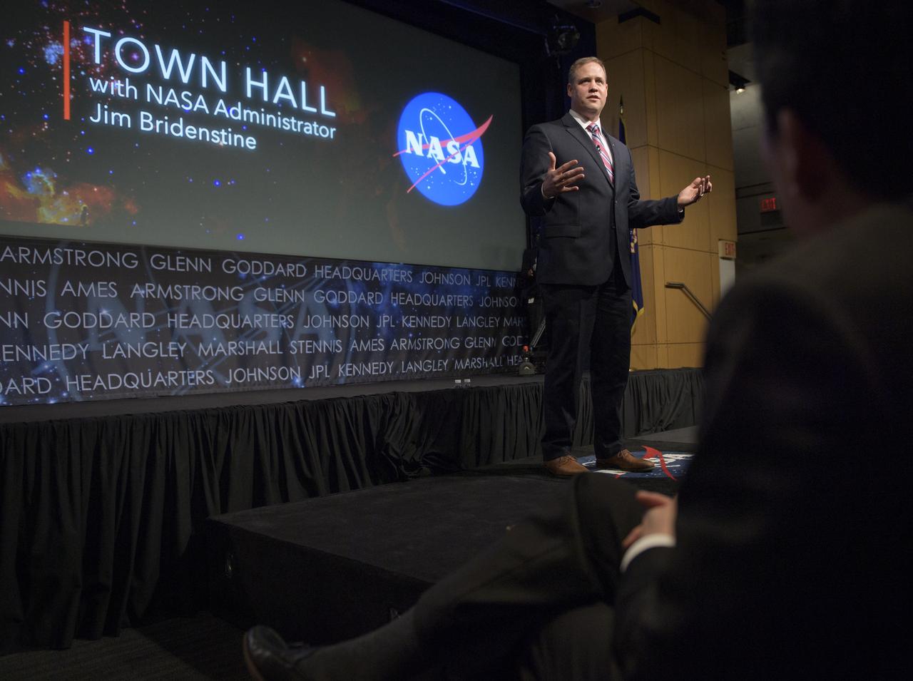 NASA Administrator Jim Bridenstine is seen during a NASA town hall event, Tuesday, Jan. 29, 2019 at NASA Headquarters in Washington. Photo Credit: (NASA/Bill Ingalls)