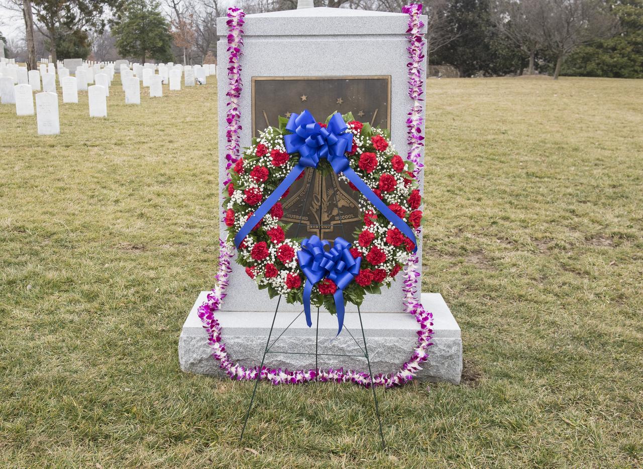 The Space Shuttle Columbia Memorial is seen after a wreath laying ceremony that was part of NASA's Day of Remembrance, Thursday, Feb. 7, 2019, at Arlington National Cemetery in Arlington, Va. Wreaths were laid in memory of those men and women who lost their lives in the quest for space exploration. Photo Credit: (NASA/Aubrey Gemignani)
