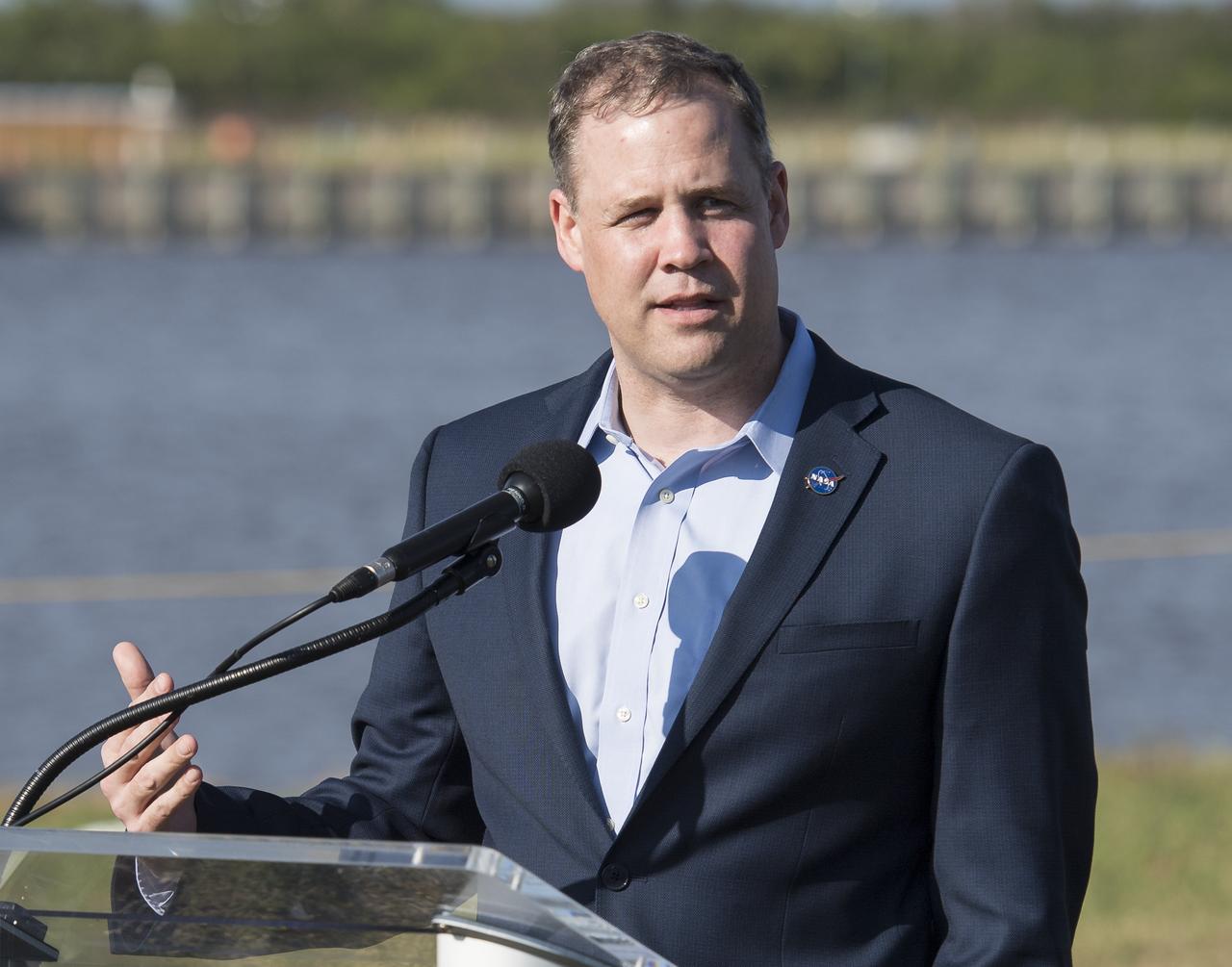 NASA Administrator Jim Bridenstine speaks during a press conference ahead of the SpaceX Demo-1 mission, Friday, March 1, 2019 at the Kennedy Space Center in Florida. The Demo-1 mission will be the first launch of a commercially built and operated American spacecraft and space system designed for humans as part of NASA's Commercial Crew Program. The mission, currently targeted for a 2:49am launch on March 2, will serve as an end-to-end test of the system's capabilities. Photo Credit: (NASA/Joel Kowsky)