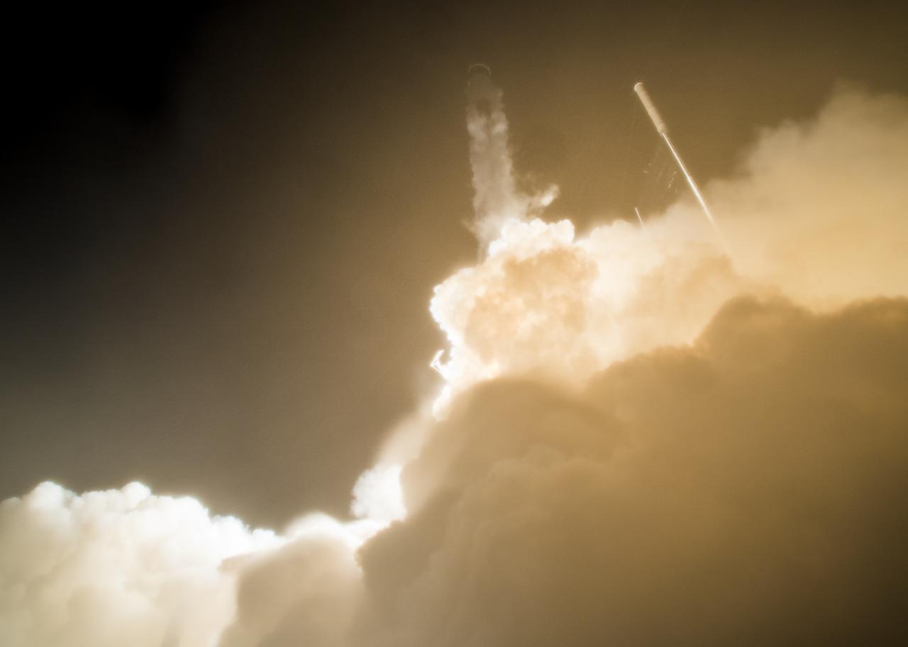 A SpaceX Falcon 9 rocket with the company's Crew Dragon spacecraft onboard launches from Launch Complex 39A, Saturday, March 2, 2019 at the Kennedy Space Center in Florida. The Demo-1 mission launched at 2:49am ET and was the first launch of a commercially built and operated American spacecraft and space system designed for humans as part of NASA's Commercial Crew Program. The mission will serve as an end-to-end test of the system's capabilities. Photo Credit: (NASA/Joel Kowsky)