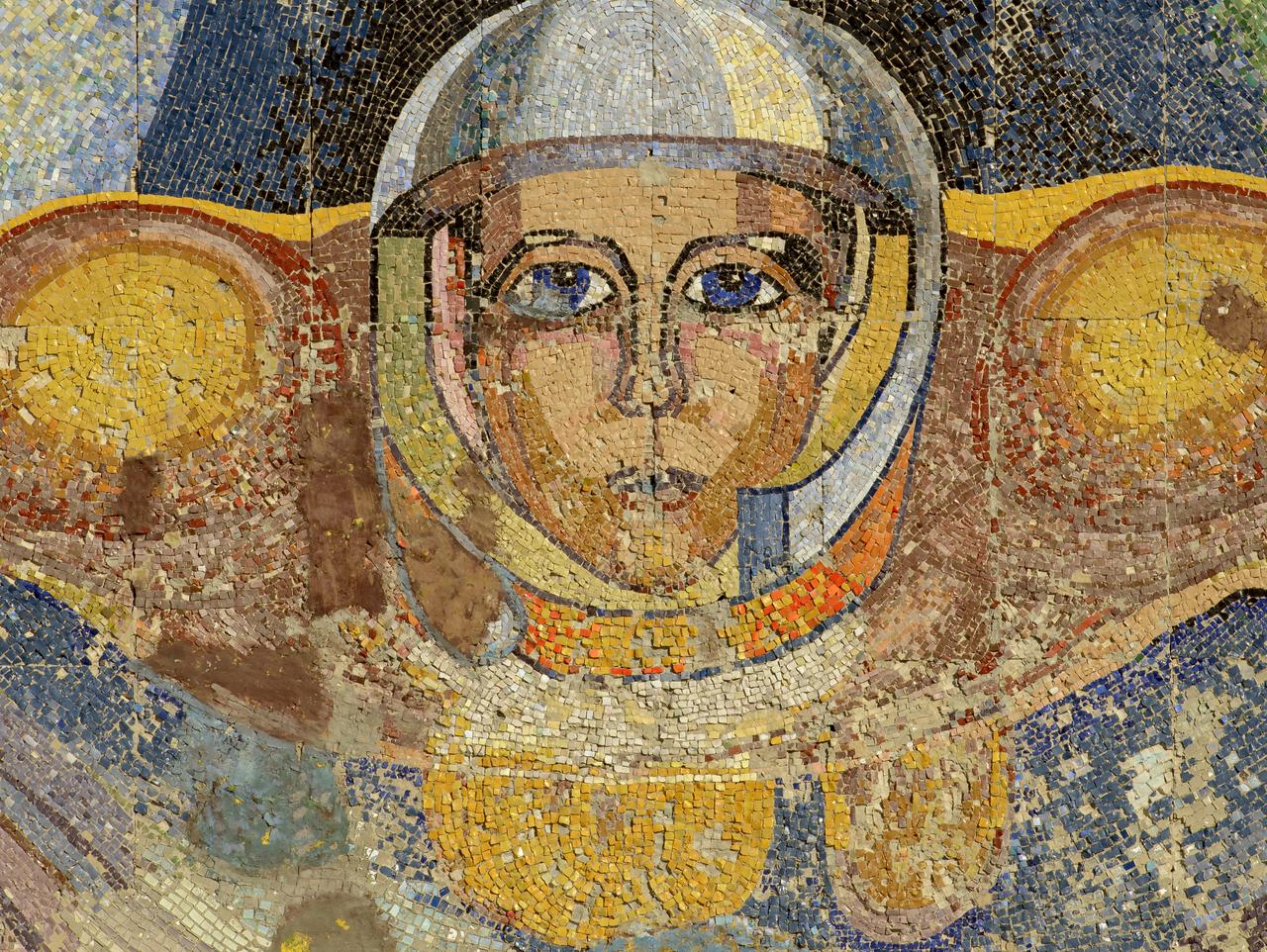 A mosaic sign welcoming visitors is seen outside the town of Baikonur, Kazakhstan, Monday, March 11, 2019 in Baikonur, Kazakhstan. Expedition 59 crewmembers Nick Hague and Christina Koch of NASA, along with Alexey Ovchinin of Roscosmos, will launch March 14, U.S. time, on the Soyuz MS-12 spacecraft from the Baikonur Cosmodrome for a six-and-a-half month mission on the International Space Station. Photo Credit: (NASA/Bill Ingalls)