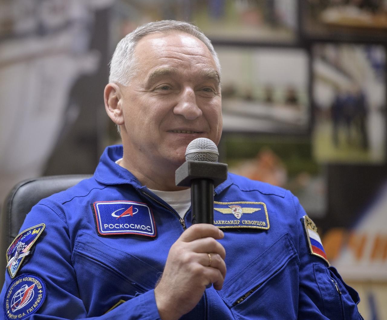 Expedition 59 backup crewmember Alexander Skvortsov of Roscosmos answers questions during a press conference, Wednesday, March 13, 2019 at the Cosmonaut Hotel in Baikonur, Kazakhstan. Expedition 59 crewmembers Nick Hague and Christina Koch of NASA, along with Alexey Ovchinin of Roscosmos will launch March 14, U.S. time, on the Soyuz MS-12 spacecraft from the Baikonur Cosmodrome for a six-and-a-half month mission on the International Space Station. Photo Credit: (NASA/Bill Ingalls)