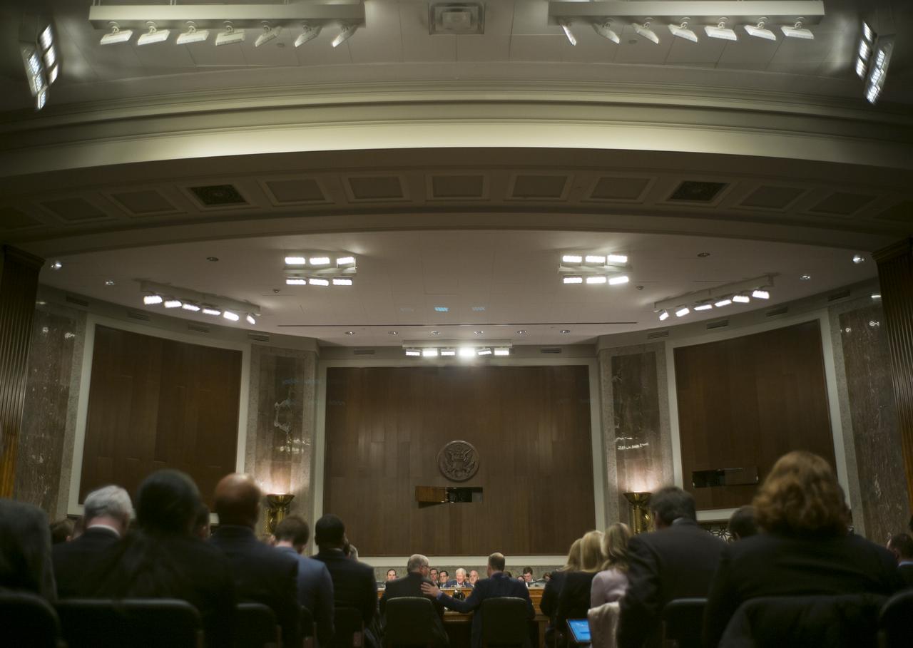 NASA Administrator Jim Bridenstine, right, and Kevin O'Connell, Director of the Office of Space Commerce at the Department of Commerce, left, are seen during a hearing of the Senate Committee on Commerce, Science, and Transportation titled "The New Space Race: Ensuring U.S. Global Leadership on the Final Frontier," Wednesday, March 13, 2019 at the Dirksen Senate Office Building in Washington. Photo Credit: (NASA/Joel Kowsky)