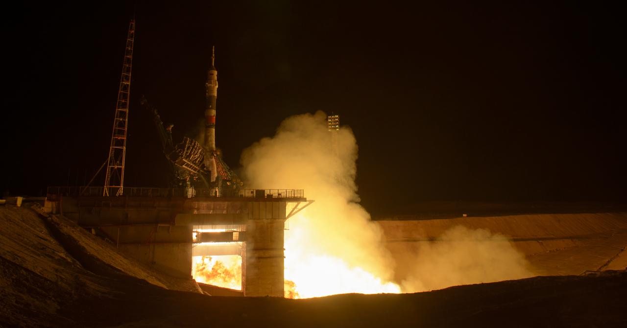 The Soyuz MS-12 spacecraft is launched with Expedition 59 crewmembers Nick Hague and Christina Koch of NASA, along with Alexey Ovchinin of Roscosmos, Friday March 15, 2019, Kazakh time (March 14 Eastern time) at the Baikonur Cosmodrome in Kazakhstan. Hague, Koch, and Ovchinin will spend six-and-a-half months living and working aboard the International Space Station. Photo Credit: (NASA/Bill Ingalls)