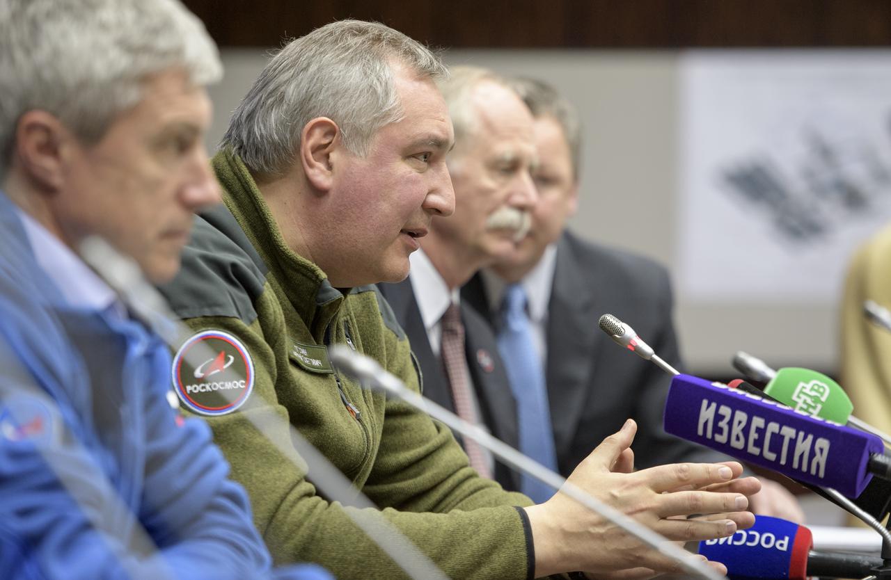 Roscosmos Director General Dmitry Rogozin answers questions during a Expedition 59 post-docking press conference, Friday, March 15, 2019 at the Baikonur Hotel in Baikonur, Kazakhstan. Photo Credit: (NASA/Bill Ingalls)
