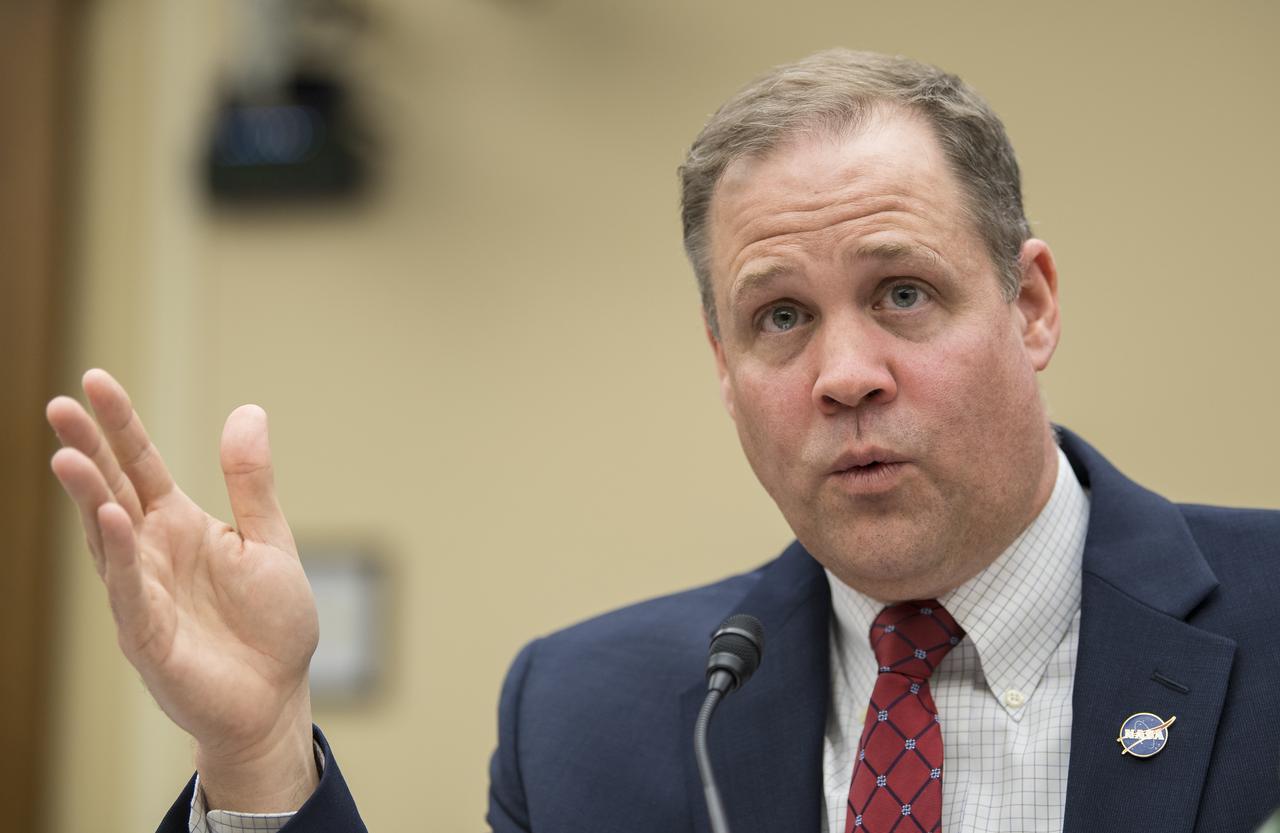 NASA Administrator Jim Bridenstine testifies during a House Committee on Science, Space, and Technology hearing to review the Fiscal Year 2020 budget request for the National Aeronautics and Space Administration, Tuesday, April 2, 2019 at the Rayburn House Office Building in Washington. Photo Credit: (NASA/Aubrey Gemignani)