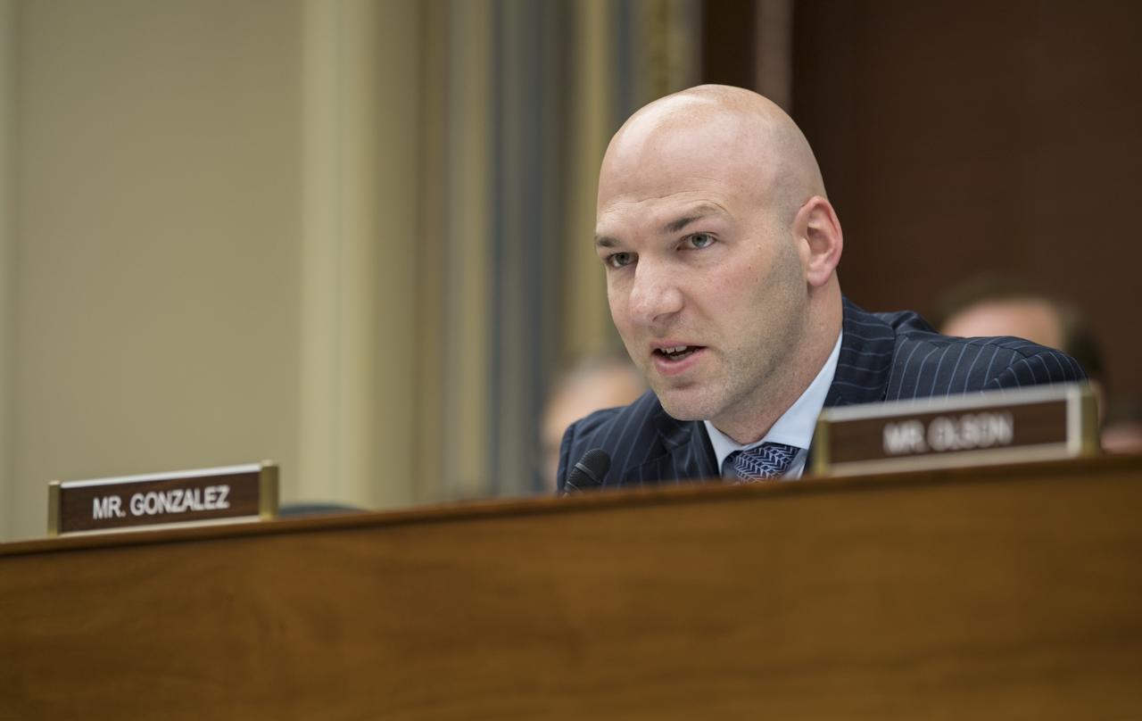 U.S. Rep. Anthony Gonzalez, R-Ohio, asks NASA Administrator Jim Bridenstine a question during a House Committee on Science, Space, and Technology hearing to review the Fiscal Year 2020 budget request for the National Aeronautics and Space Administration, Tuesday, April 2, 2019 at the Rayburn House Office Building in Washington. Photo Credit: (NASA/Aubrey Gemignani)