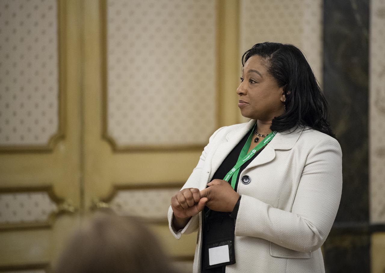 NASA staff give updates on center priorities at an agency meeting at the Space Symposium, Monday, April 8, 2019, at the Broadmoor Hotel in Colorado Springs, Colorado. Senior NASA officials from NASA centers around the country were in attendance. Photo credit: (NASA/Aubrey Gemignani)