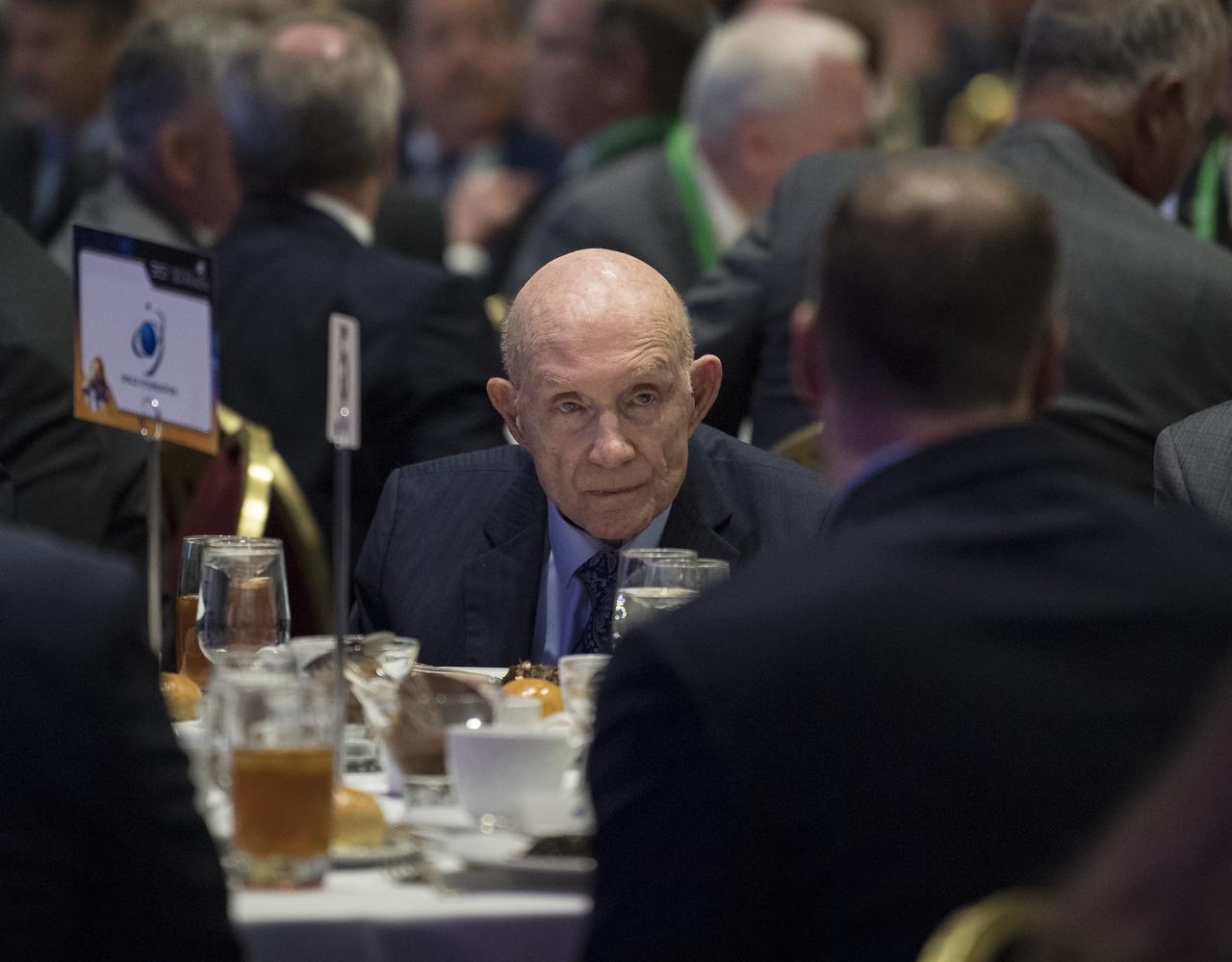 General Thomas Patten Stafford, former NASA astronaut, Air Force officer and test pilot is seen in the audience at an event where he received the General James E. Hill Lifetime Achievement Award, at the Space Symposium, Tuesday, April 9, 2019, at Broadmoor Hall in Colorado Springs, Colorado. Former and current NASA Administrators were in attendance. Photo credit: (NASA/Aubrey Gemignani)