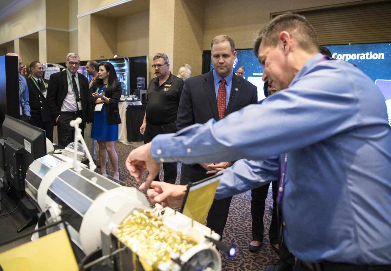 NASA Administrator Jim Bridenstine tours the NASA exhibit at the Space Symposium, Tuesday, April 9, 2019, at Broadmoor Hall in Colorado Springs, Colorado. Photo credit: (NASA/Aubrey Gemignani)