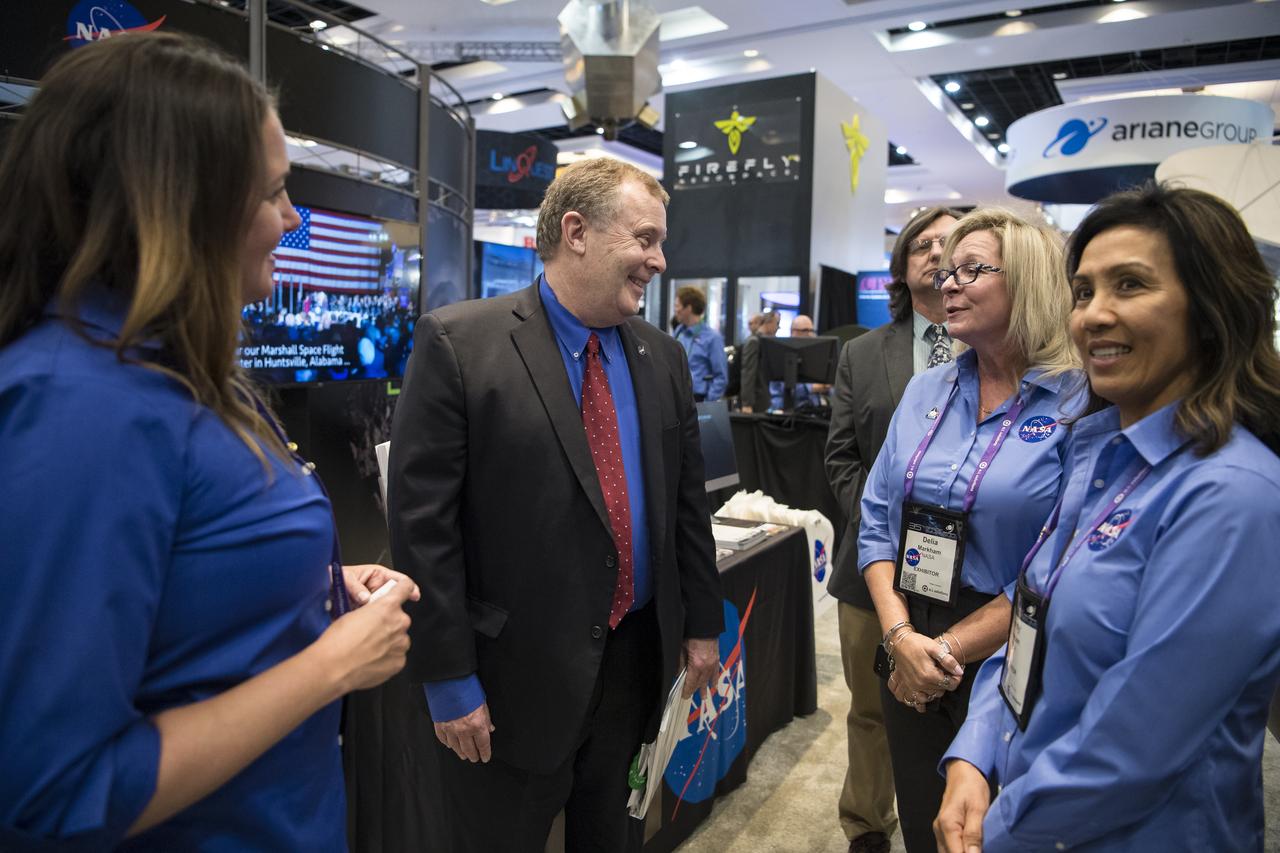 NASA Deputy Administrator Jim Morhard tours the NASA exhibit at the Space Symposium, Tuesday, April 9, 2019, at Broadmoor Hall in Colorado Springs, Colorado. Photo credit: (NASA/Aubrey Gemignani)