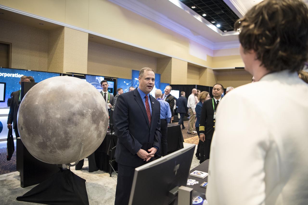 NASA Administrator Jim Bridenstine tours the NASA exhibit at the Space Symposium, Tuesday, April 9, 2019, at Broadmoor Hall in Colorado Springs, Colorado. Photo credit: (NASA/Aubrey Gemignani)