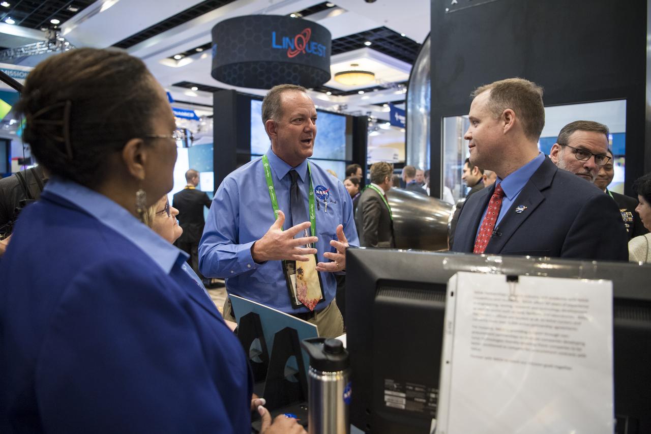 NASA Administrator Jim Bridenstine tours the NASA exhibit at the Space Symposium, Tuesday, April 9, 2019, at Broadmoor Hall in Colorado Springs, Colorado. Photo credit: (NASA/Aubrey Gemignani)