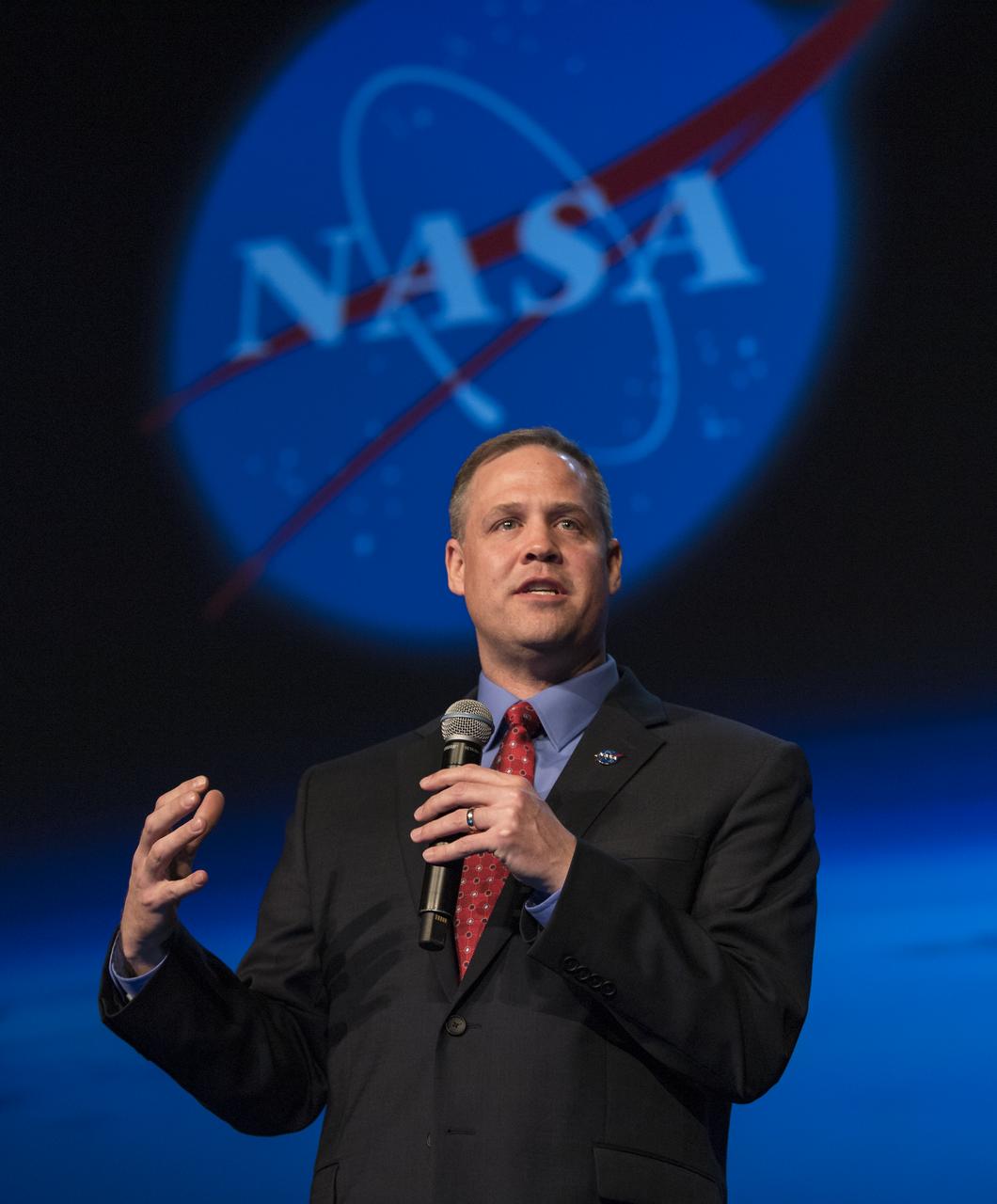 NASA Administrator Jim Bridenstine gives keynote remarks at the Space Symposium, Tuesday, April 9, 2019, at Broadmoor Hall in Colorado Springs, Colorado. Representatives from the space industry, military, and news media were in attendance. Photo credit: (NASA/Aubrey Gemignani)