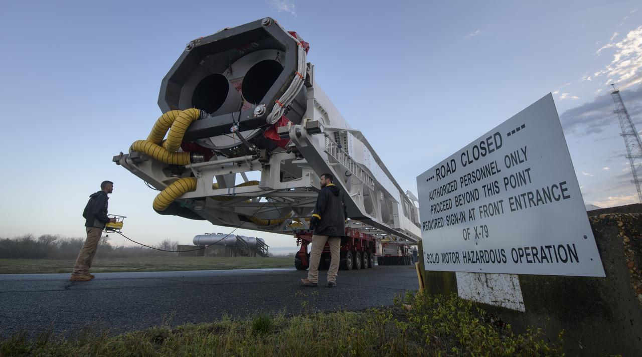 A Northrop Grumman Antares rocket is seen as it rolls out to Pad-0A, Monday, April 15, 2019 at NASA's Wallops Flight Facility in Virginia. Northrop Grumman’s 11th contracted cargo resupply mission with NASA to the International Space Station will deliver about 7,600 pounds of science and research, crew supplies and vehicle hardware to the orbital laboratory and its crew. Photo Credit: (NASA/Bill Ingalls)