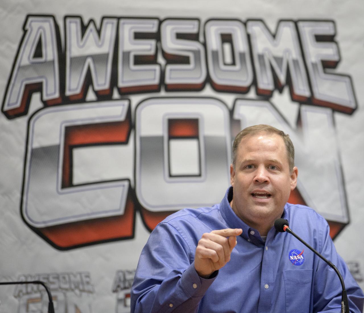 NASA Administrator Jim Bridenstine talks about getting American astronauts to the Moon in the next five years while participating in a Future Con panel discussion at Awesome Con, Saturday, April 27, 2019 at the Walter E. Washington Convention Center in Washington. Future Con highlights the intersection of science, technology, and science fiction inside D.C.’s largest pop culture event. Photo Credit: (NASA/Bill Ingalls)