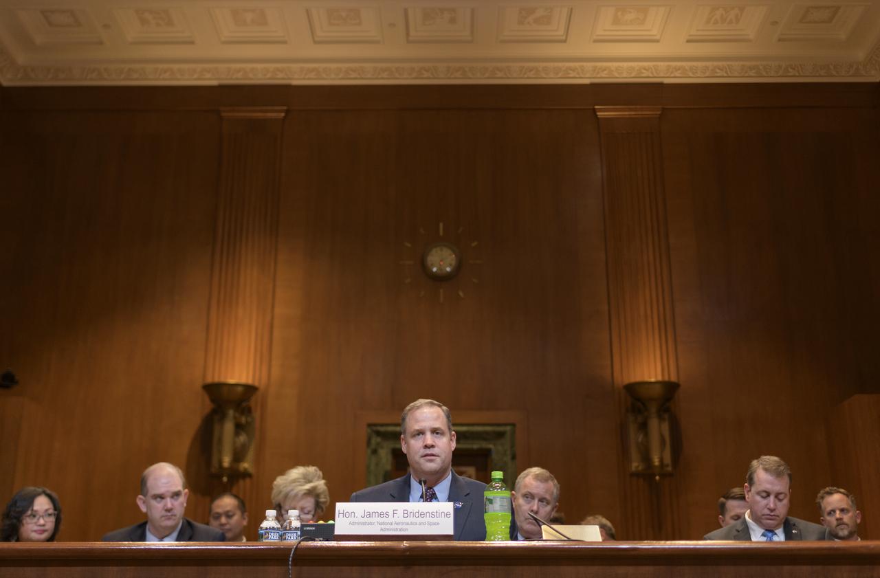 NASA Administrator Jim Bridenstine testifies before the US Senate Appropriations Subcommittee on Commerce, Justice, Science, and Related Agencies during a budget review hearing, Wednesday, May 1, 2019, at the Dirksen Senate Office Building in Washington. Photo Credit: (NASA/Bill Ingalls)