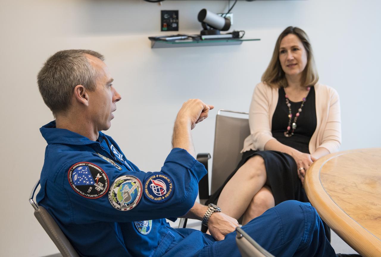 NASA astronaut Drew Feustel speaks with Canadian Deputy Ambassador to the U.S., Kirsten Hillman, about spaceflight at the Embassy of Canada, Monday, May 6, 2019 in Washington. Photo Credit: (NASA/Aubrey Gemignani)