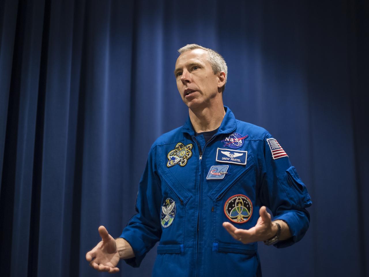 NASA astronaut Drew Feustel speaks about his experience on two shuttle missions, STS-125 and STS-134, as well as Expeditions 55 and 56 on the International Space Station, at the Embassy of Canada, Monday, May 6, 2019 in Washington. Photo Credit: (NASA/Aubrey Gemignani)