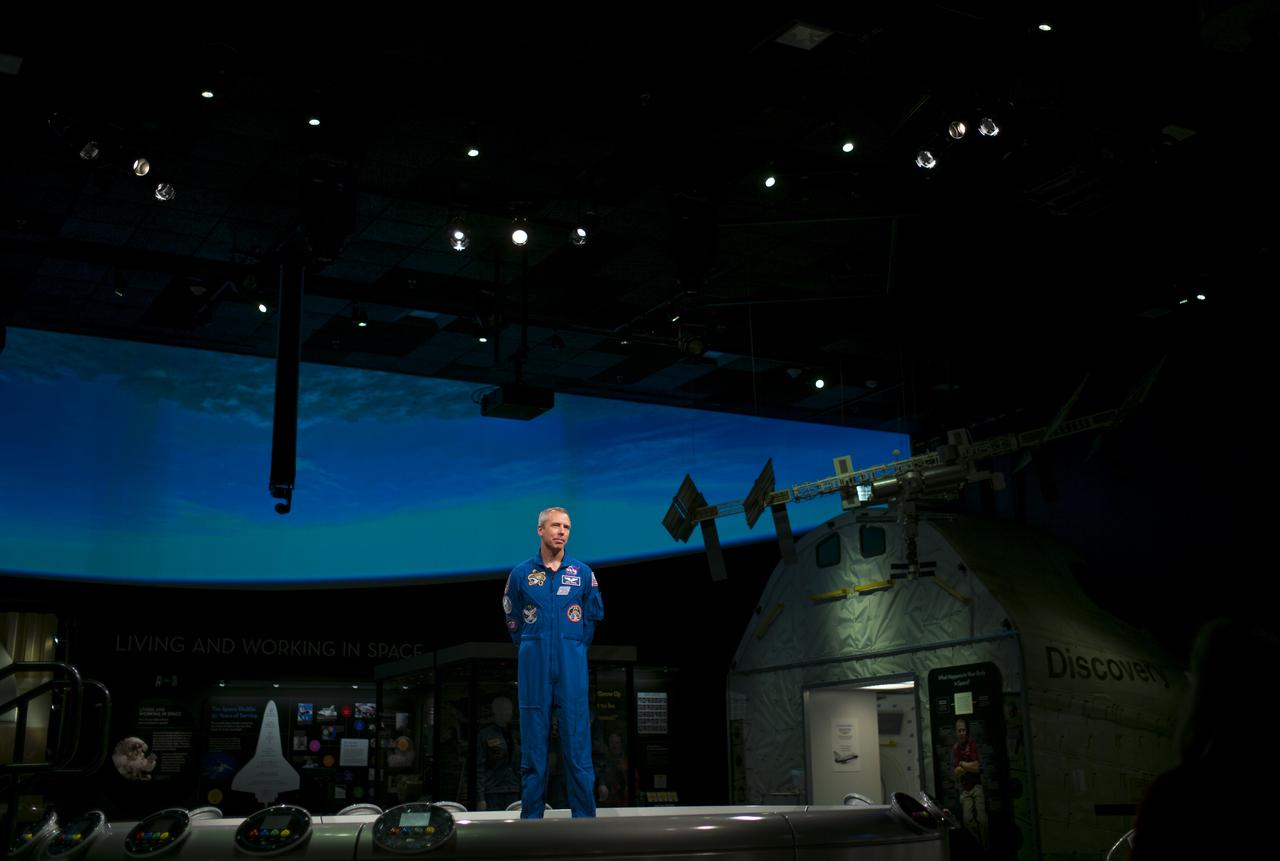 NASA astronaut Drew Feustel is seen during an interview, Thursday, May 9, 2019 at the Smithsonian’s National Air and Space Museum in Washington, DC. Feustel most recently spent 197 days living and working onboard the International Space Station as part of Expedition 55 and as commander of Expedition 56. Feustel ventured outside the space station on three spacewalks, moving him up to second among U.S. spacewalkers with a cumulative time of 61 hours 48 minutes over nine spacewalks. Photo Credit: (NASA/Joel Kowsky)