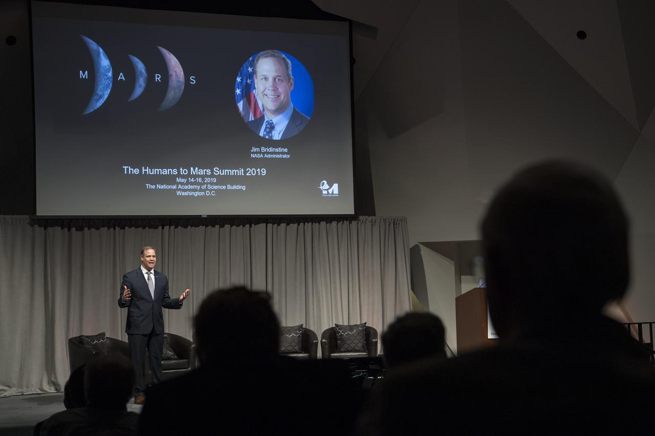 NASA Administrator Jim Bridenstine gives keynote remarks at the Humans to Mars Summit, Tuesday, May 14, 2019, at the National Academy of Sciences in Washington. Photo credit: (NASA/Aubrey Gemignani)