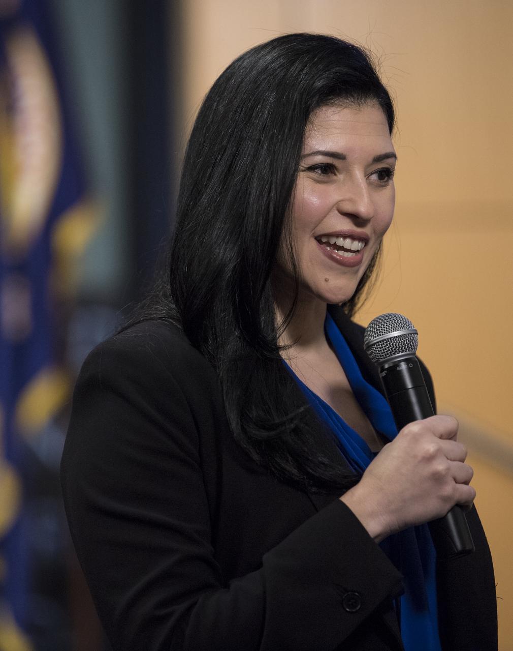 NASA Associate Administrator for the Office of Communications Bettina Inclán moderates a NASA town hall on the amendment to the fiscal year 2020 budget request that supports the agency’s plan to land astronauts on the Moon by 2024, Tuesday, May 14, 2019 at NASA Headquarters in Washington, DC. Photo Credit: (NASA/Joel Kowsky)