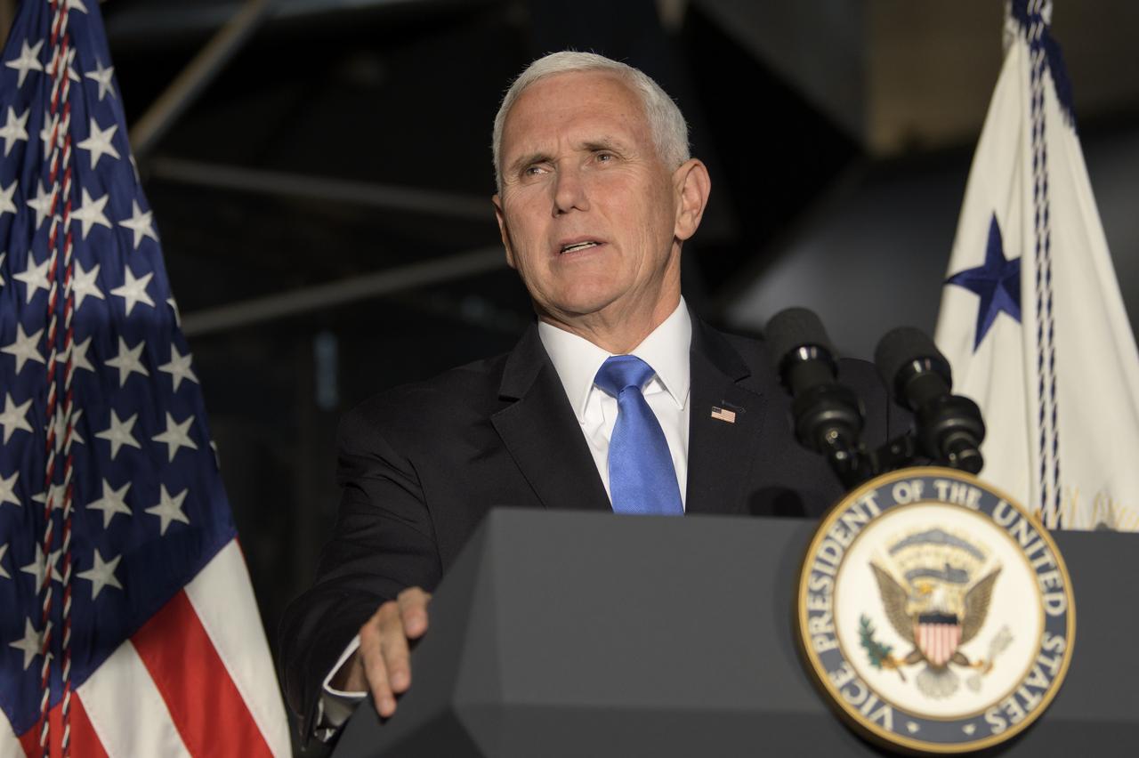 Vice President of the United States Mike Pence gives remarks at the premiere of the film "Apollo 11: First Steps Edition", Tuesday, May 14, 2019 at the Smithsonian's National Air and Space Museum in Washington. Photo Credit: (NASA/Bill Ingalls)