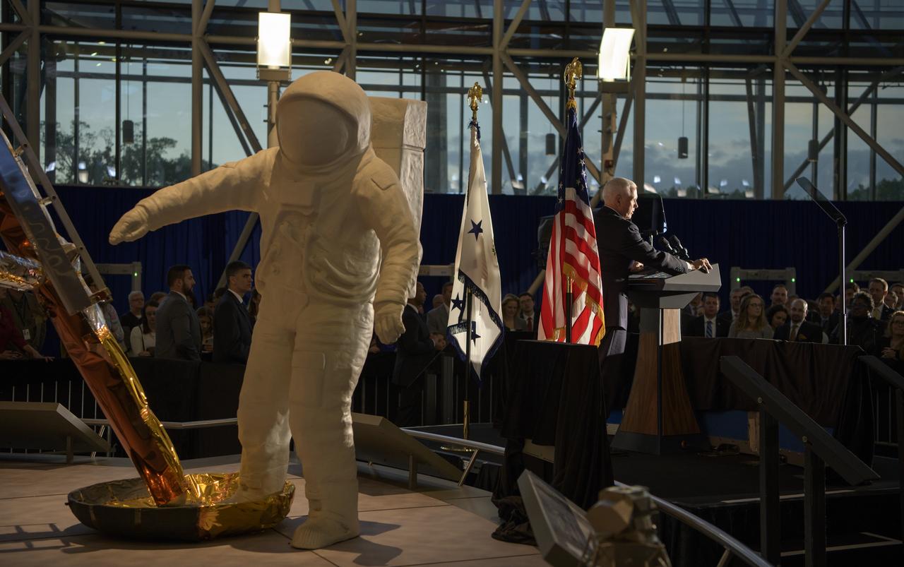Vice President of the United States Mike Pence gives remarks at the premiere of the film "Apollo 11: First Steps Edition", Tuesday, May 14, 2019 at the Smithsonian's National Air and Space Museum in Washington. Photo Credit: (NASA/Bill Ingalls)