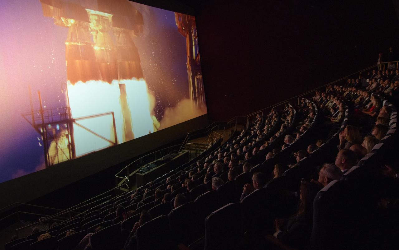 Audience members, including Vice President of the United States Mike Pence, right foreground, watch the premiere of the film "Apollo 11: First Steps Edition", Tuesday, May 14, 2019 at the Smithsonian's National Air and Space Museum in Washington. Photo Credit: (NASA/Bill Ingalls)