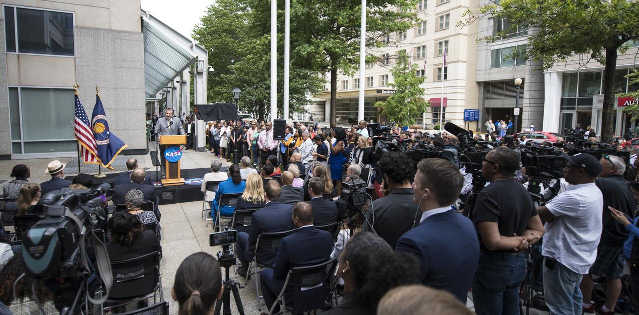 U.S. Senator Ted Cruz, R-Texas, delivers remarks during the dedication ceremony for "Hidden Figures Way," Wednesday, June 12, 2019 at NASA Headquarters in Washington, DC. The 300 block of E Street SW in front of the NASA Headquarters building was designated as "Hidden Figures Way" to honor Katherine Johnson, Dorothy Vaughan, Mary Jackson and all women who have dedicated their lives to honorably serving their country, advancing equality, and contributing to the space program of the United States. Photo Credit: (NASA/Joel Kowsky)